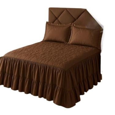 Imagem de Colcha Casal Bordada Com Babado Cama Box Cobre Leito Com Forro Cama Posta(TABACO)