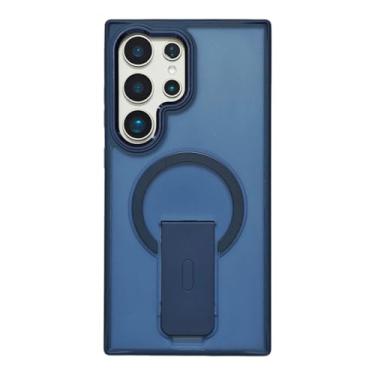 Imagem de POYUFRG Capa magnética para Samsung Galaxy S26 Ultra/S26 Plus/S26, capa fina fosca translúcida com capa de suporte dobrável, azul, S26 Ultra
