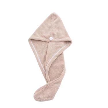 Imagem de 1 touca de secagem de cabelo, touca de banho de microfibra super absorvente, toalha de cabelo super macia com botão, toalha de cabelo de secagem rápida (marrom)