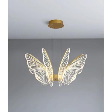 Imagem de Lustre de LED para sala de jantar, dourado, com intensidade ajustável e controle remoto, ideal para sala de estar, quarto, mesa de jantar ou bar. Design moderno com 8 lâmpadas e altura regul