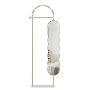 Imagem de Espelho de vestir para quarto, cabideiro, integrado, piso tridimensional de corpo inteiro, quarto de casa, decoração multifuncional (ouro)