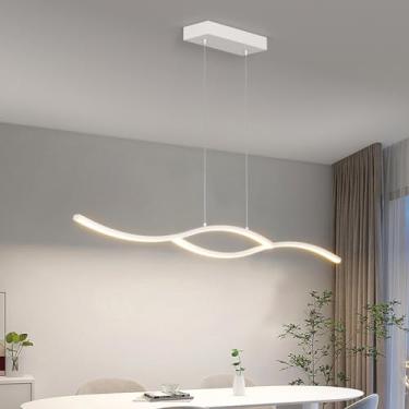 Imagem de Lustre pendente LED Wave para sala de jantar, 3000K-6000K, com controle remoto, altura ajustável, ideal para mesa de jantar, sala de jantar, cozinha, escritório e sala de estar (Branco)