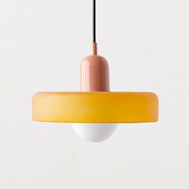 Imagem de Luminárias de teto para ilha de cozinha, sala de jantar, quarto, corredor e restaurante | Lustre de vidro estilo meados do século XX, luminária pendente única estilo fazenda vintage (rosa e