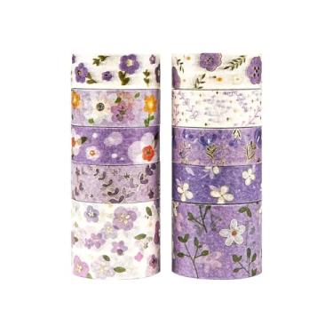 Imagem de Conjunto de adesivos Washi com 10 rolos de flores, adesivos decorativos para artes, artesanato, material de diário, scrapbook, cartão, embrulho de presente