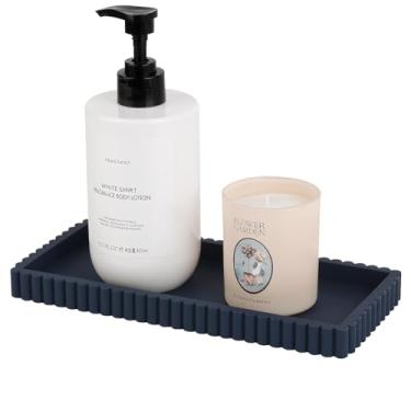 Imagem de Bandeja de banheiro de silicone pequena organizadora retangular para pia suporte de esponja para bancada de cozinha, decoração para sabonete, perfume, vela, azul escuro