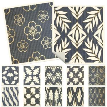 Imagem de Conjunto de 12 peças de pano de prato sueco reutilizável absorvente toalha de cozinha padrão de flores para bancada de vidro limpeza de pratos multiuso (estilo 2)