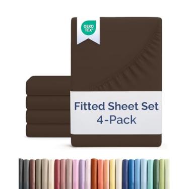 Imagem de Lençol com elástico Cal King Size – Pacote com 4 lençóis de solteiro – serve em colchões de até 40 cm de profundidade – extra macio, respirável e refrescante – qualidade hoteleira, não encolhe e não