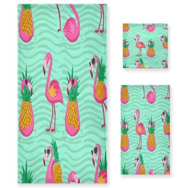 Imagem de xigua Conjunto de toalhas de banheiro flamingos tropicais absorventes macias 3 peças toalha de banho toalha de mão toalhas decorativas para banheiro, academia, hotel, praia, piscina