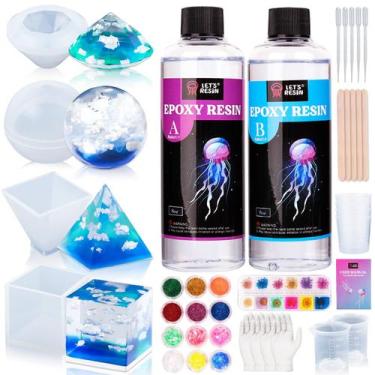 Imagem de Kit de resina epóxi LET'S RESIN 480 ml com moldes e pigmentos de silic