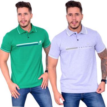 Imagem de Kit com 03 Camisetas Polo Masculinas Básica  Estampadas 100% Algodão -
