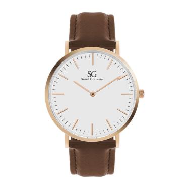 Imagem de Relógio minimalista marrom pulseira de couro Bronx Rosé Gold 40mm-Saint Germain-Masculino