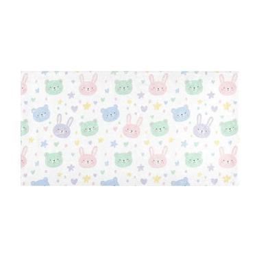 Imagem de Burbuja Tapete de corredor coelho urso de pelúcia antiderrapante tapete de cozinha suporte de borracha para corredor, quarto, sala de estar, decoração de entrada, lavável na máquina, 51 x 99 cm