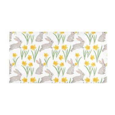 Imagem de Burbuja Tapete de corredor com flores de coelho de pelúcia antiderrapante tapete de borracha para corredor, quarto, sala de estar, decoração de entrada, lavável na máquina, 51 x 99 cm