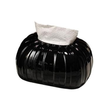 Imagem de Porta-lenços de papel cerâmico, textura listrada, casa, sala de estar, escritório, escritório, caixa de lenços preta, branca (preto)