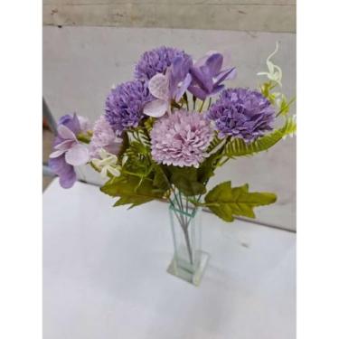 Imagem de Planta Artificial Buquê de Flores 30cm – Crisântemo, Rosa e Margarida – Decoração de Casa, Escritório e Festas (Lilas (8532),2 UNID)