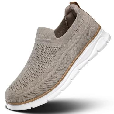 Imagem de Sapato masculino sem cadarço casual mocassim caminhada antiderrapante sola macia tênis leve vestido oxford negócios trabalho dirigir, Caqui, 38