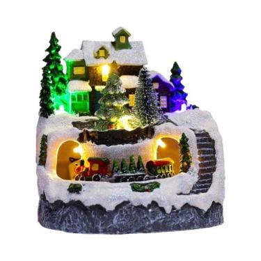 Imagem de Casas De Natal Musicais Iluminadas Com LED Rotativas Com Trem Decorati