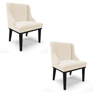 Imagem de Kit 2 Cadeiras Estofadas Para Sala De Jantar Base Fixa De Madeira Preto Lia Linho Bege - Ibiza