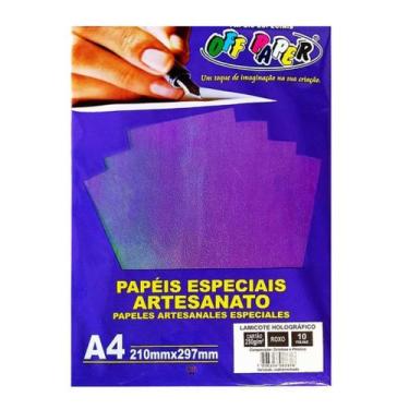 Imagem de Papel Lamicote Holografico Roxo A4 250g 10 Fls - Off Paper