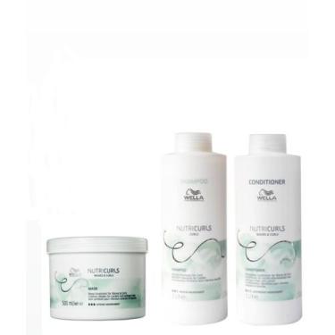 Imagem de Kit Wella Nutricurls Shampo 1L+ Cond 1L + Másc 500g