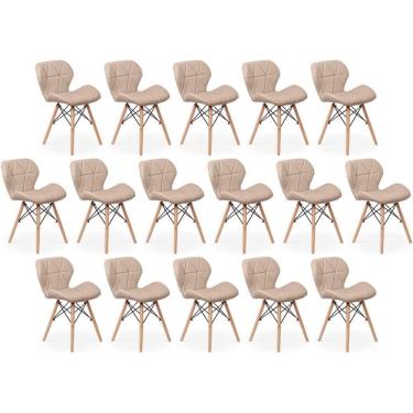 Imagem de Kit 16 Cadeiras De Jantar Charles Eames Slim Wood Estofada - Nude
