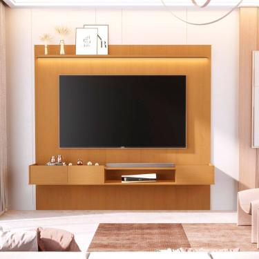 Imagem de Painel Liso para Tv 84 Polegadas com Nicho e Prateleira com Led Vitoria Regia Marrom