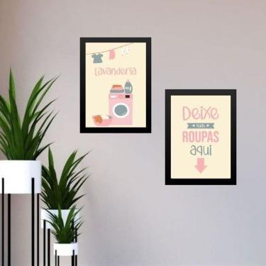 Imagem de Kit 2 Quadros Lavanderia Deixe Suas Roupas Aqui 24X18Cm