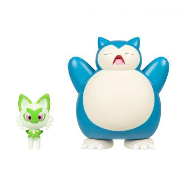 Imagem de Bonecos Pokémon Sprigatito 5 cm e Snorlax 11,5 cm Jazwares com articulação e ataque de impacto