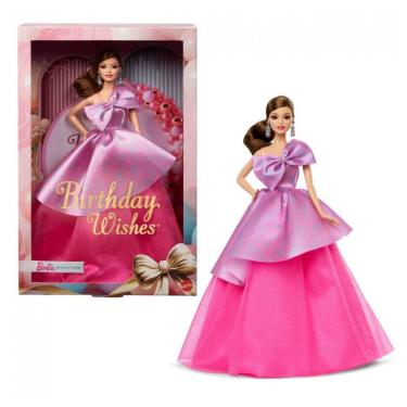 Imagem de Barbie Signature Birthday Wishes - Boneca de Coleção com Vestido Rosa Acetinado e Cabelos Ondulados Castanhos 2025