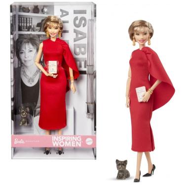 Imagem de Boneca colecionável Barbie Inspiring Women Isabel Allende com vestido vermelho, livro e pet 2024