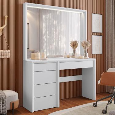 Imagem de Penteadeira 5 Gavetas Prime 100% Mdf com Espelho Branco Acetinado