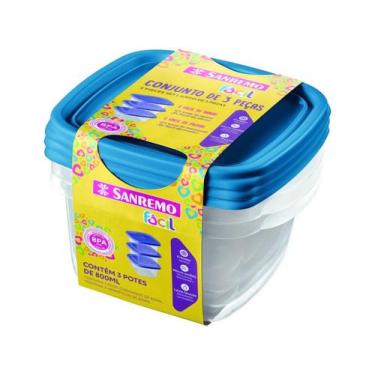 Imagem de Jogo de Potes Hermético Sanremo com Tampa - Quadrado 800ml Fácil SR125