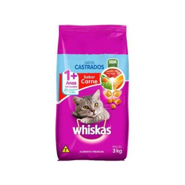 Imagem de Ração Whiskas para Gatos Adultos Castrados Sabor Carne - 2,7Kg