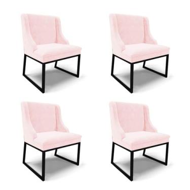 Imagem de Cadeira Sala de Jantar Industrial Preto Kit 4 Liz Suede Rosa Bebê D03 