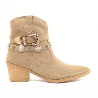 Imagem de Bota Feminina Sapato da Corte Couro Cano Baixo Salto Médio Pedraria Fi