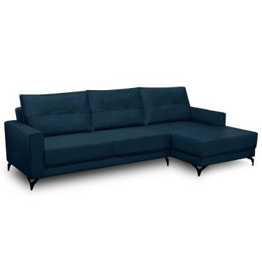 Imagem de Sofá 4 Lugares Com Chaise Direito 285cm Soreh F05 Veludo Azul - Mpozenato