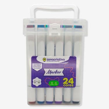 Imagem de Kit de Canetas Dupla Zonacriativa para Colorir com Fina e Chanfrada Estojo Plástico 24U...