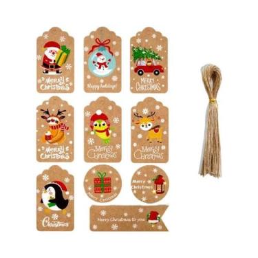 Imagem de 50 Etiquetas De Papel Kraft Para Presentes De Natal Com Tema Papai Noe