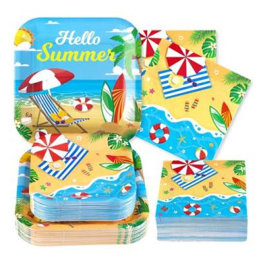 Imagem de Conjunto de pratos de papel Hello Summer Beach Party da Grécia com 200