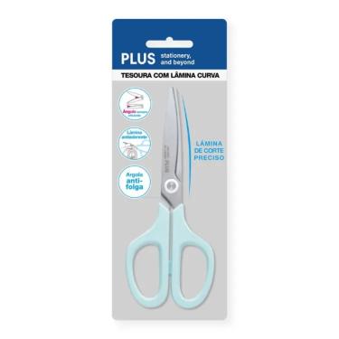 Imagem de Tesoura Com Lâmina Curva Antiaderente 15,5cm Plus Pentel Azul Pastel