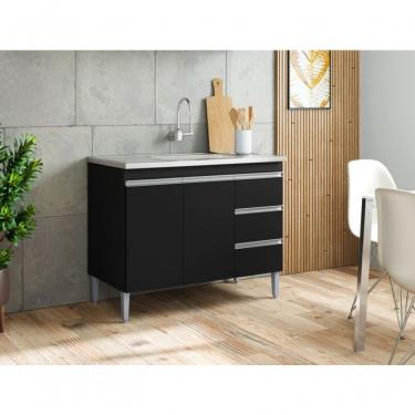 Imagem de Balcão Gabinete Para Pia 100cm Sem Tampo 2 Portas 3 Gavetas Andréia Cor Preto