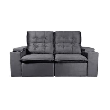Imagem de Sofá Suíça 3 Lugares Retrátil e Reclinável 200CM Cinza Veludo com Molas Ensacadas Porta-Copos