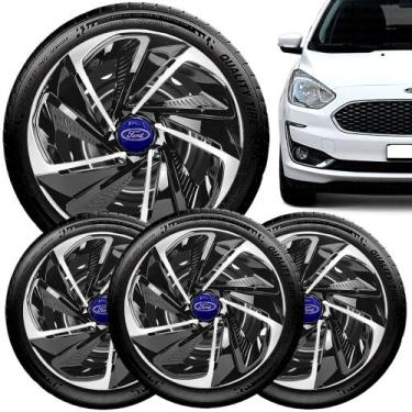 Imagem de Jogo 4 Calota Nitro Aro 14 Preta Prata Ford Ka Fiesta Escort - Elitte