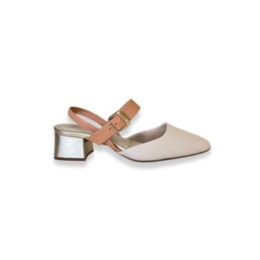 Imagem de Slingback Off White Caramelo Salto Bloco Bebecê, 36