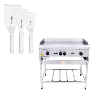 Imagem de Chapa Americana Profissional 90cm a Gás 18mm Lisa Inox Com Pé Cgp90 e 