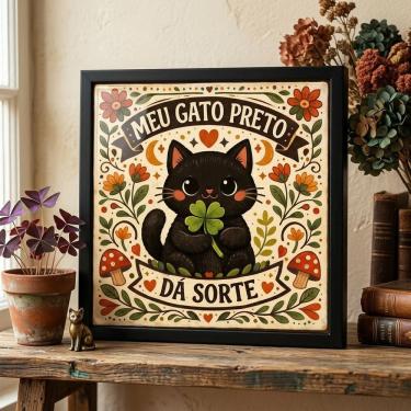 Imagem de Quadro Meu Gato Preto dá Sorte 33x33cm Mold Preta