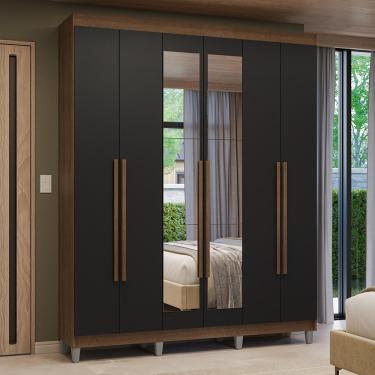 Imagem de Guarda-Roupa Casal com Pés 6 Portas Batentes com Espelho Venus Madesa