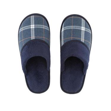 Imagem de Pantufa Chinelo Xadrez Azul 43/44 Jolitex