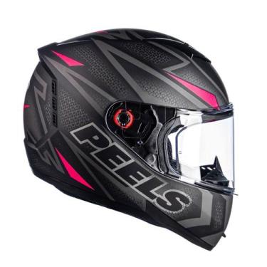 Imagem de Capacete Moto Masculino Feminino Peels Icon Fast, Preto Fosco Rosa, 58