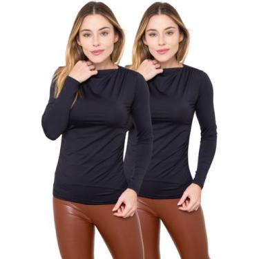 Imagem de Kit 2 Blusas Feminina em Poliamida Manga Longa com Franzido - Maranne,